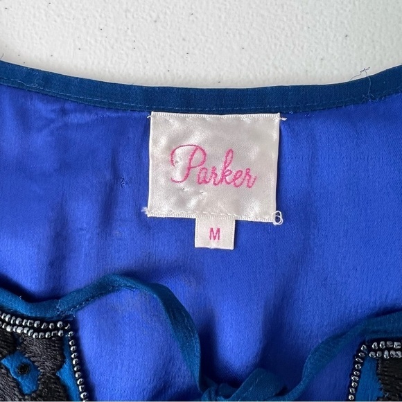 Parker Blue Silk Beaded and Embroidered Top Size Medium Flapper Elegant Formal - Picture 6 of 8